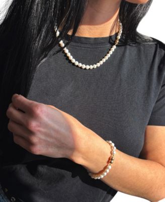 2-Pc. Cultured Akoya Pearl (6-7mm) Necklace and Bracelet Set in 18k Gold Flash-Plated Sterling Silver