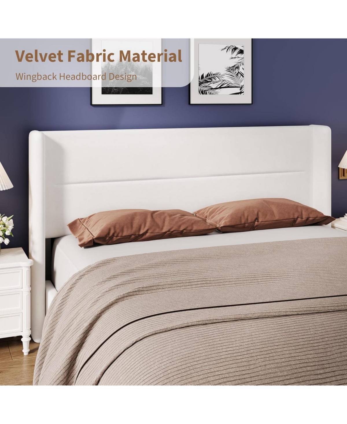 gaomon King Velvet Bed Frame with Wingback Headboard, Upholstered Platform Bed with Wood Slats