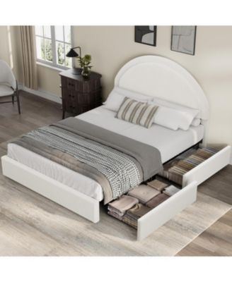  Boucle Bed Frame with 2 Drawers Upholstered Platform Round Headboard Wood Slats No Box Spring