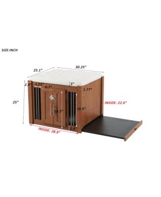 Walnut Luxury Dog Crate Side Table with Storage Ottoman and Removable Cushion