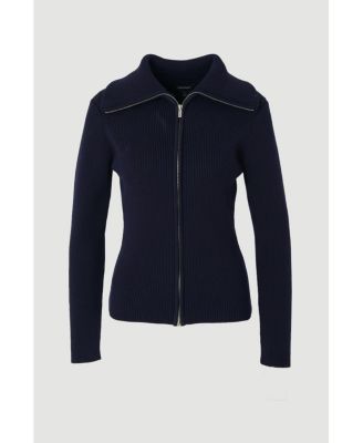 Women's Cotton Zip Through Collar Knit Cardigan