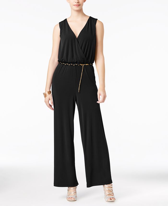 Thalia Sodi Surplice Belted Jumpsuit, Created for Macy's - Macy's