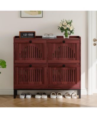 Modern Shoe Storage Cabinet with 4 Hollow-Panel Flip Drawers