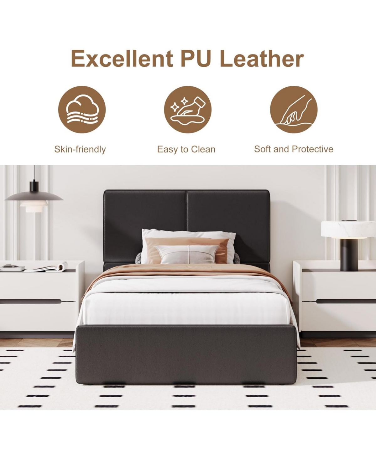 gaomon Upholstered Platform Bed Frame with Headboard, Wood Slats Support