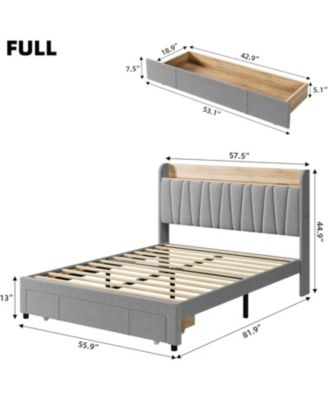 Bed Frame with Storage Headboard Upholstered Platform Drawers Charging Station No Box Spring