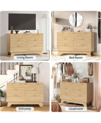 7 Drawer Dresser for Bedroom, 47" Wide Mid Century Modern Dresser with Gold Handle, Fluted Dressers Chest of Drawers.