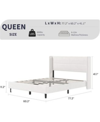 Queen Velvet Bed Frame with Wingback Headboard, Upholstered Platform Bed with Wood Slats, No Box Spring Needed