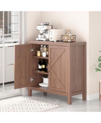 Farmhouse Oak Sideboard Buffet Cabinet - x-Shaped Door Kitchen Storage Cabinet with Adjustable Shelves for Hallway Entry Living Room