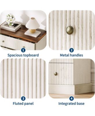 5 Drawer Tall Dresser for Bedroom, Fluted Vertical Chest of Drawers, Wood Storage Dresser with Metal Handles