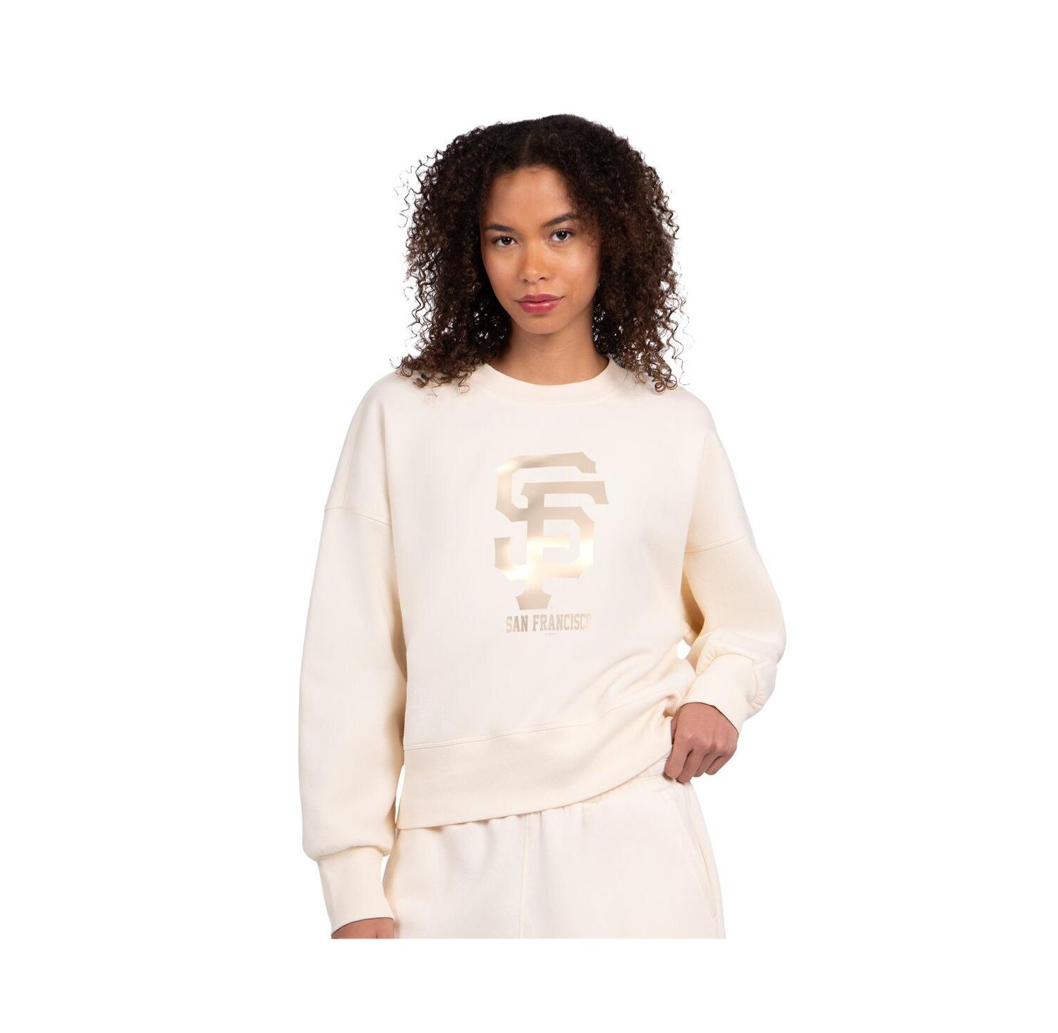 Women's Cream San Francisco Giants Pastels Boxy Fleece Sweatshirt