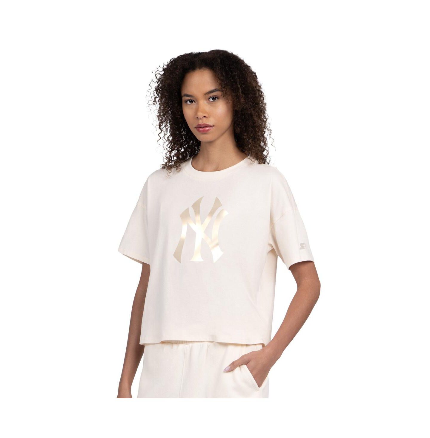 Женская футболка Starter Cream New York Yankees Pastels Boxy Cropped — фото 1