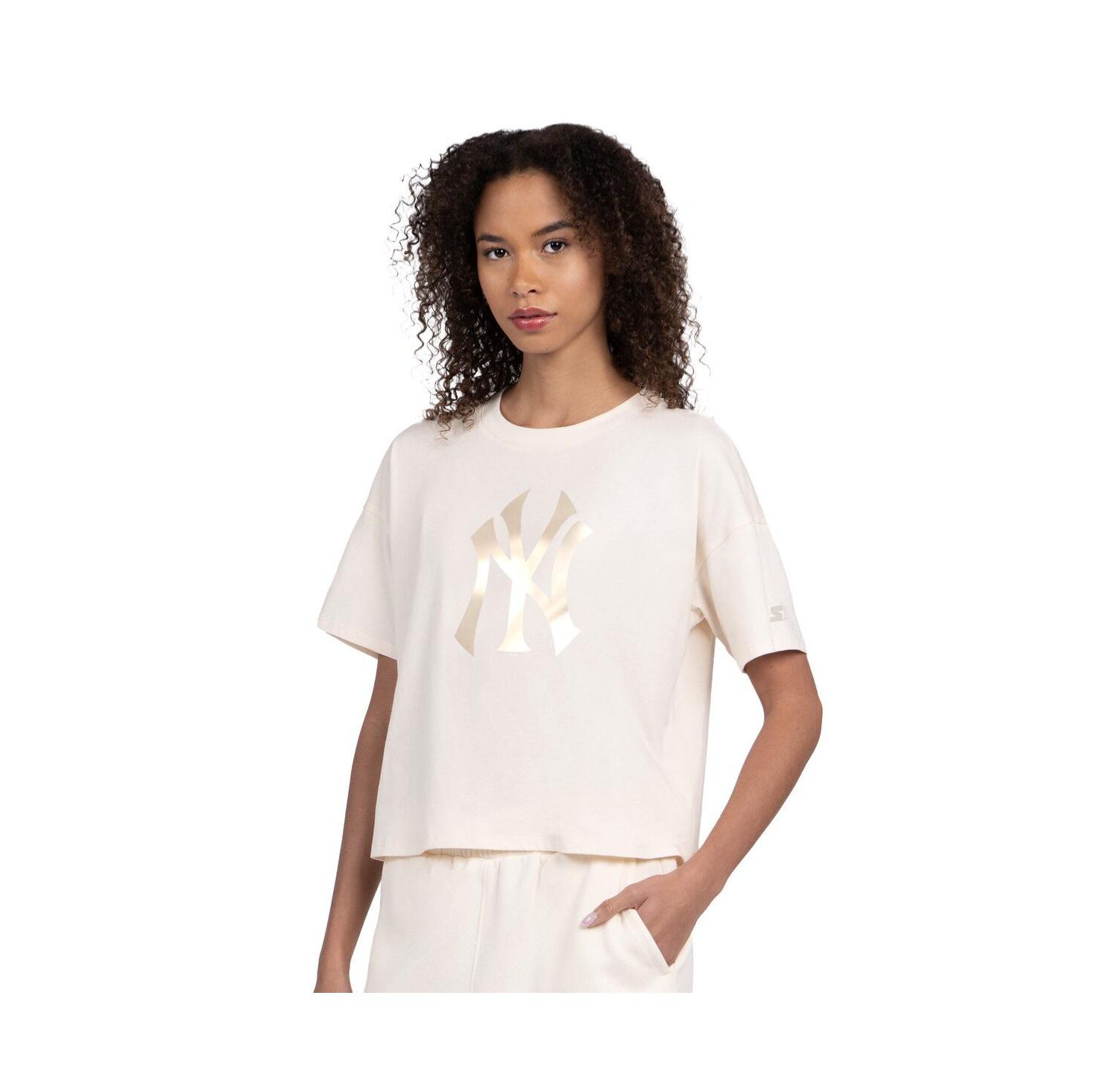 Women's Cream New York Yankees Pastels Boxy Cropped T-Shirt