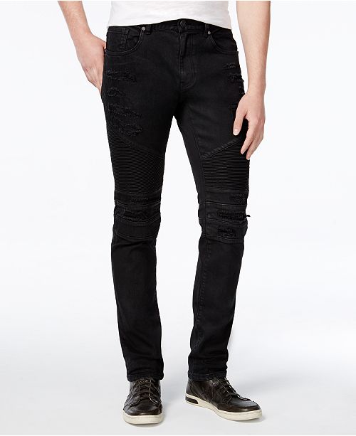 Reason Men's Slim-Fit Leroy Waxed Denim Black Moto Jeans & Reviews ...
