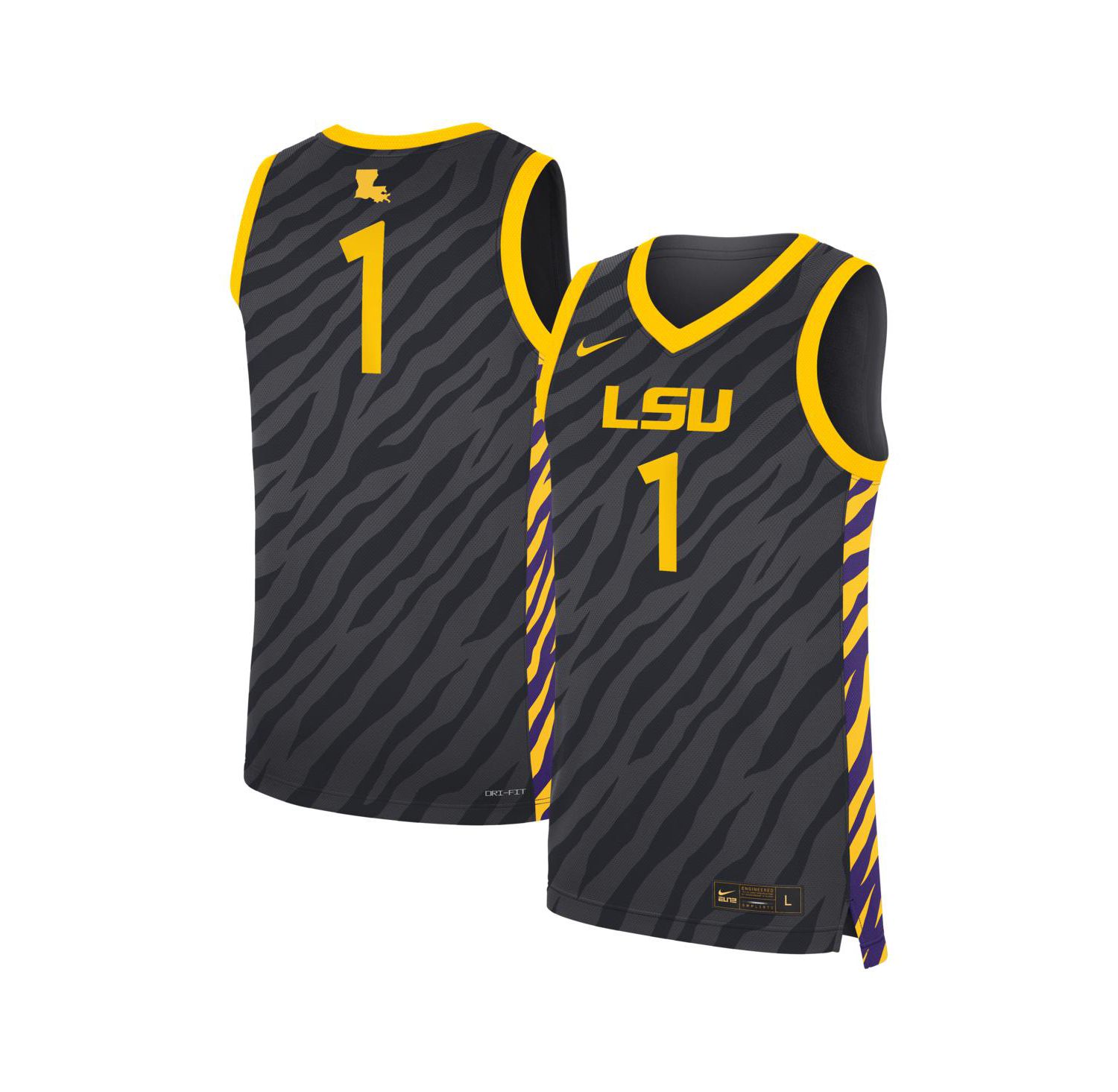 Men's and Women's 1 Anthracite LSU Tigers Replica Basketball Jersey