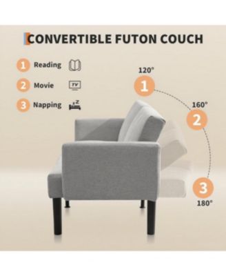 75.5" Linen Flannel Double Sofa Bed, 3-Position Recliner Mid-Century Sleeper