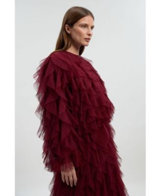 Women's Tulle Ruffle Detail Woven Jacket