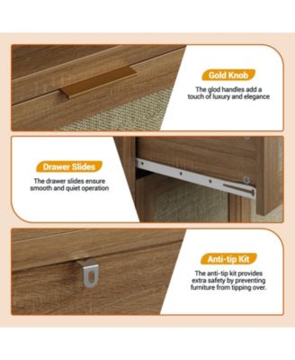 Modern Rattan Shoe Cabinet with Storage, 32   Boho Style Shoe Organizer Storage Cabinets, 5-Tiers Wooden Shoe Rack Organizer