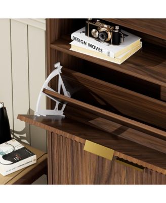 Shoes Storage Cabinet with 2 Flip Drawers, Tall Free Standing Shoe Organizer Rack