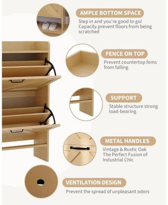 Narrow Freestanding Shoe Storage Cabinet with 2 Flip Drawers