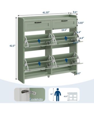 Shoe Cabinet with 4 Flip Drawers & 2 Top Drawers, Wood Shoe Organizer with Adjustable Shelf