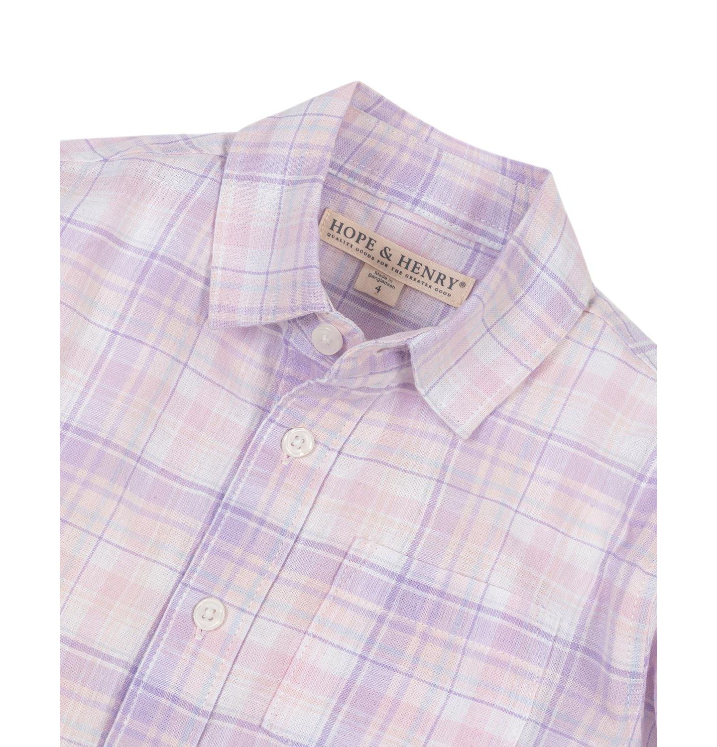 Рубашка Hope & Henry Linen Long Sleeve Button Down Shirt для мальчиков, цвет: Клетчатый — фото 2