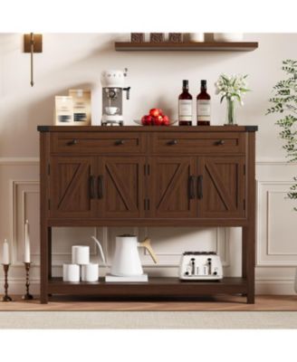 Sideboard Buffet Cabinet with Storage - 47.2" Entry Way Table with Drawers, Barn Doors & Shelf, Modern Farmhouse Narrow Sideboard