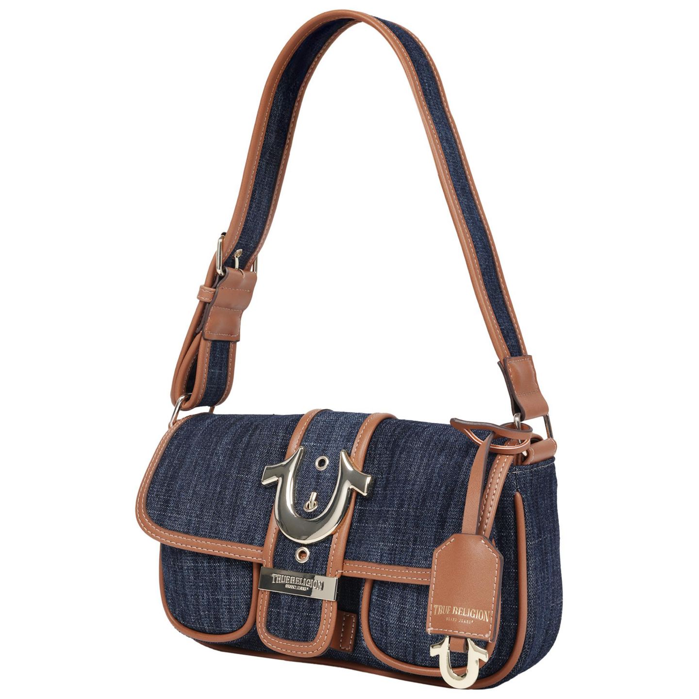 Женская сумка True Religion Double Pocket Denim Satchel with Horseshoe Hardware, цвет: Тёмный джинсовый — фото 3