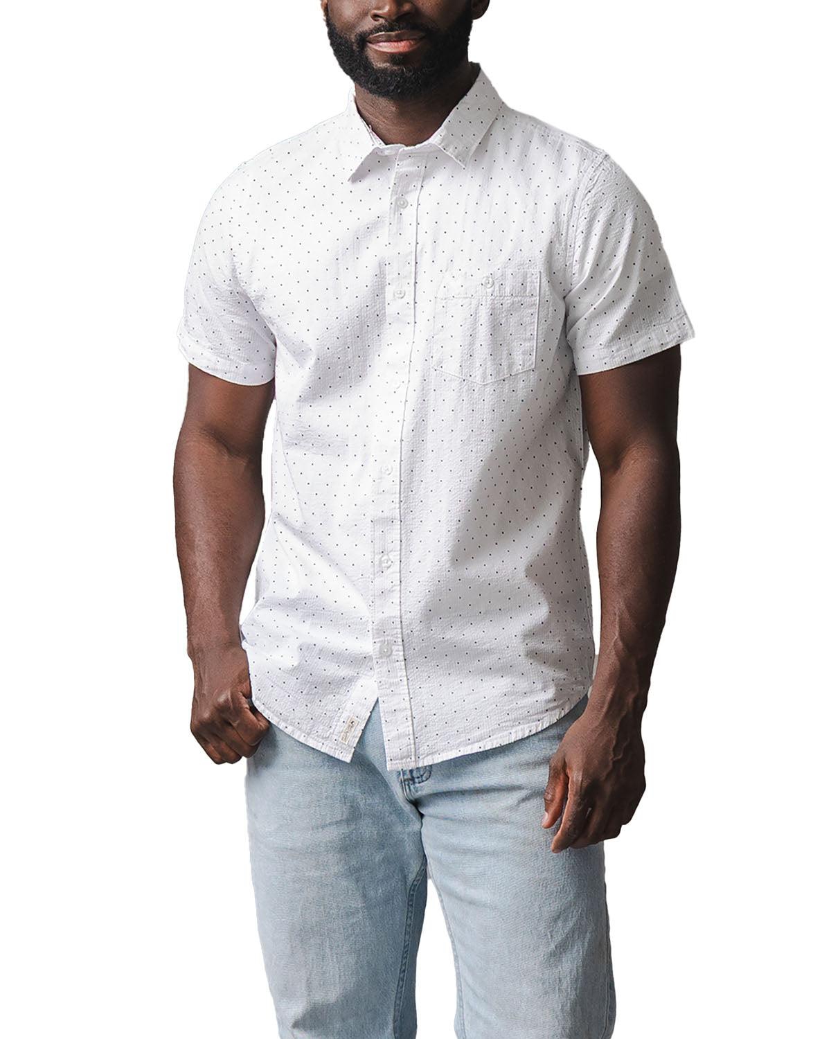 Hope & Henry Men's Hope and Henry Organic Short Sleeve Seersucker Shirt - Delft dot seersucker