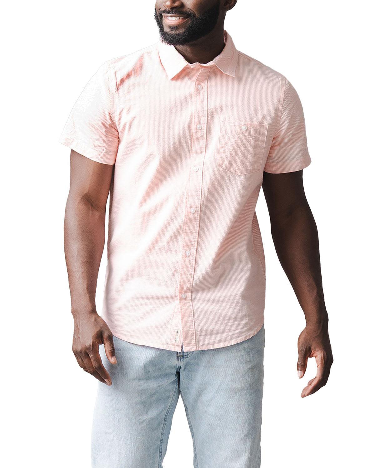 Hope & Henry Men's Hope and Henry Organic Short Sleeve Seersucker Shirt - Tonal rose seersucker