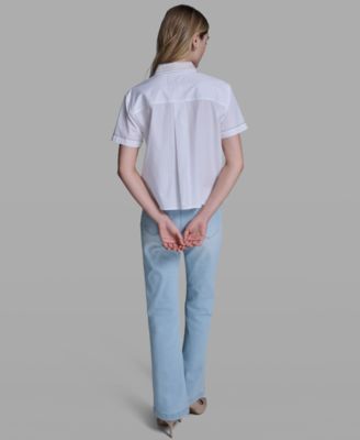 Women's Short-Sleeve KLP Embroidered-Collar Top