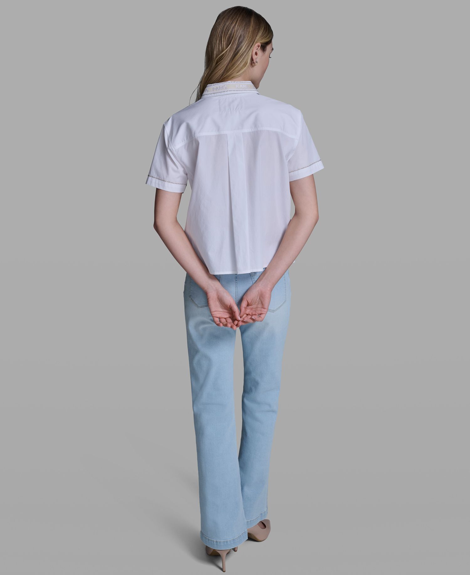 Women's Short-Sleeve Embroidered-Collar Top