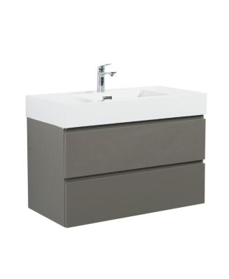 36" Gray Floating Bathroom Vanity with Double Soft Close Drawers, Handle-Free Design & Large Storage for Modern Bathrooms