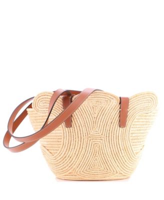 Small Triomphe Basket Shoulder Bag Braided Raffia and Leather
