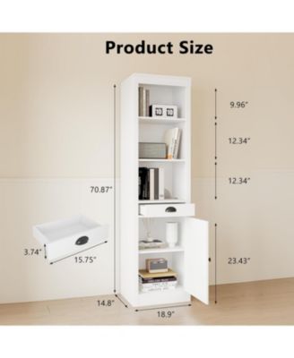 3-Shelf Bookcase with Cabinet, 71" Tall Storage Bookshelf with Open Shelves and Door Organizer, Modern White Book Shelf