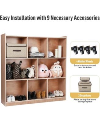 Sturdy 8-Section Classroom Cubby for Toy, Smooth Glaze Cubby for Kids, 8 Cubbies, with 2 Storage Boxes