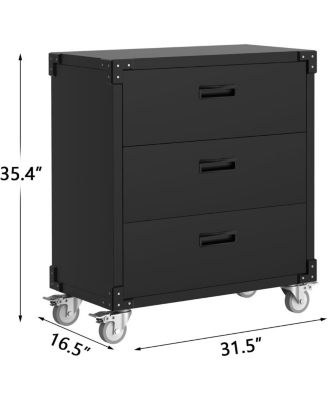 3 Drawers Metal Tool Cabinet with Wheels, Black Garage Storage Cabinets, Easy Assembly Rolling Tool Chest for Home, Warehouse