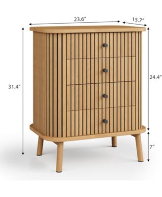 4 Drawer Dressers Set of 2, Chest of Drawers for Bedroom, Nightstand, Spacious Storage Boho Wicker Dresser with Matte Handles