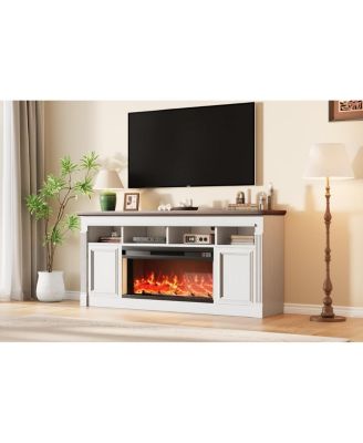 68" Fireplace TV Stand, 36" Fireplace, 4 Flame Colors with Remote, Farmhouse Storage Cabinet