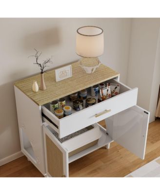 Wooden Pet House Sideboard, Farmhouse Buffet Cabinet with Storage,  White