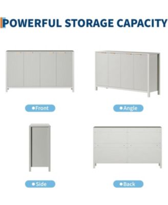 55" Fluted Buffet Cabinet with Storage, Modern 4-Door Accent Sideboard with Adjustable Shelf