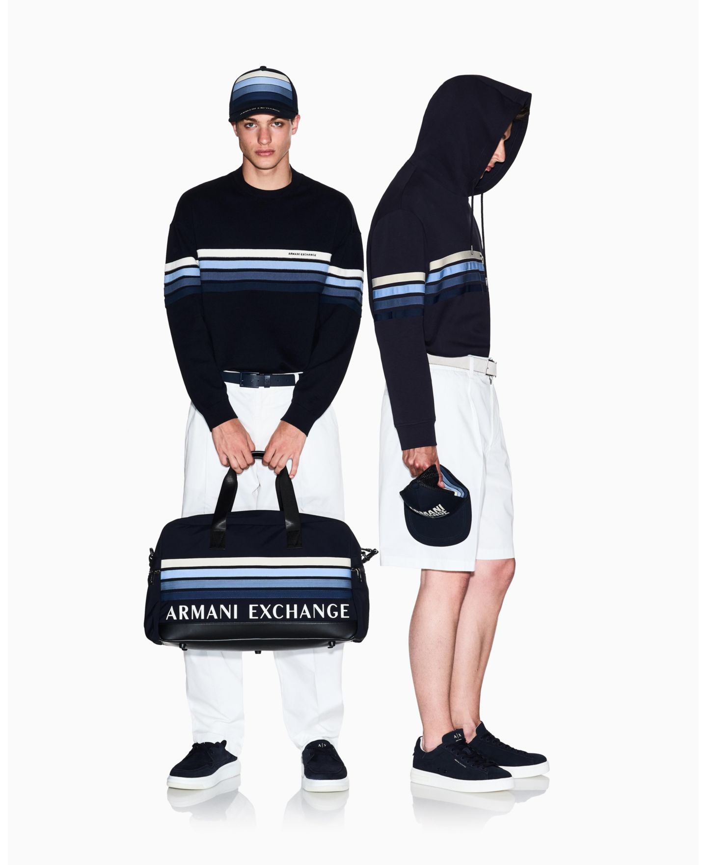 Мужское худи A|X Armani Exchange 4 Stripes, цвет: Глубокий тёмно-синий — фото 1