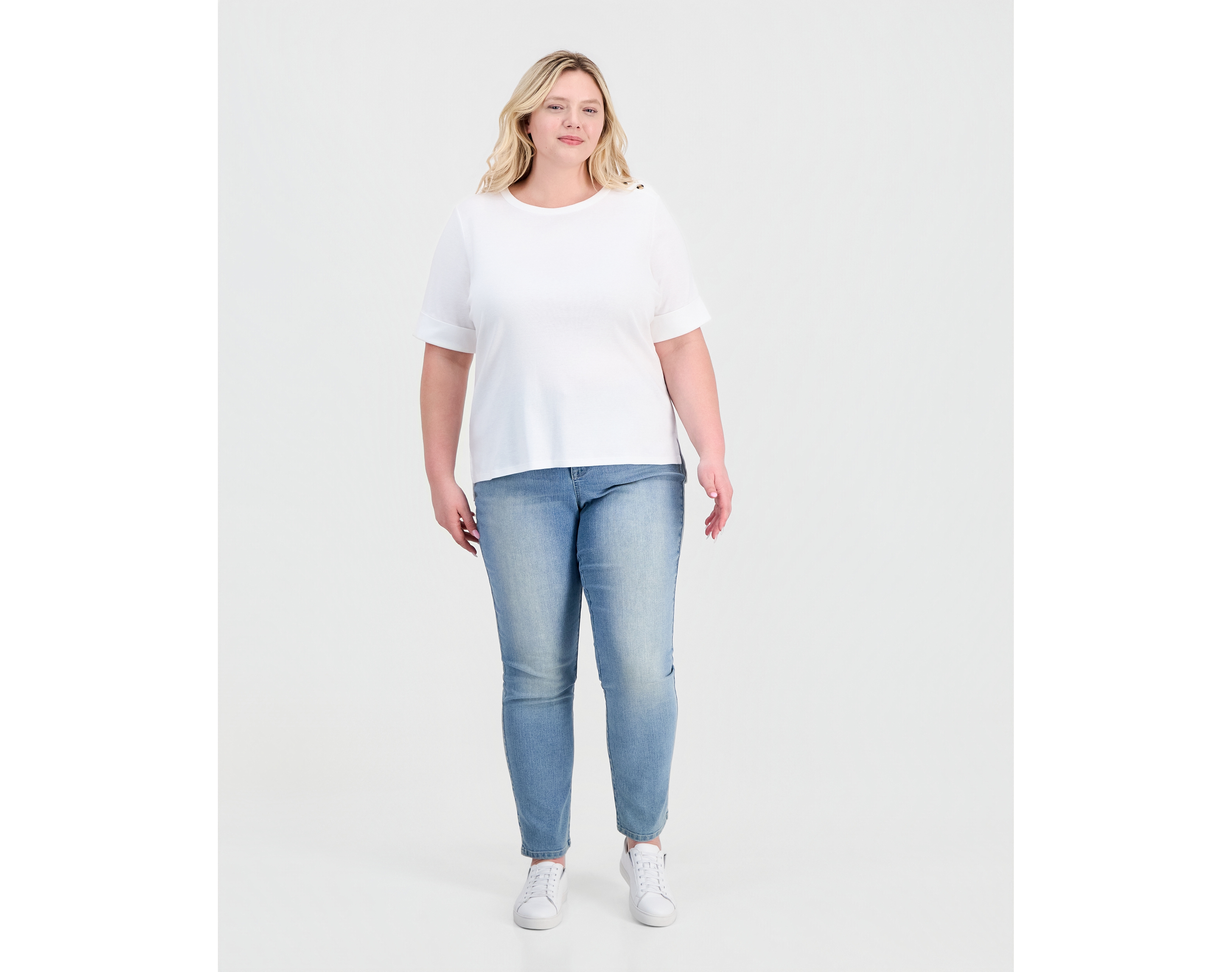 Style & Co Plus Pima Cotton Boat-Neck Elbow Sleeve Top