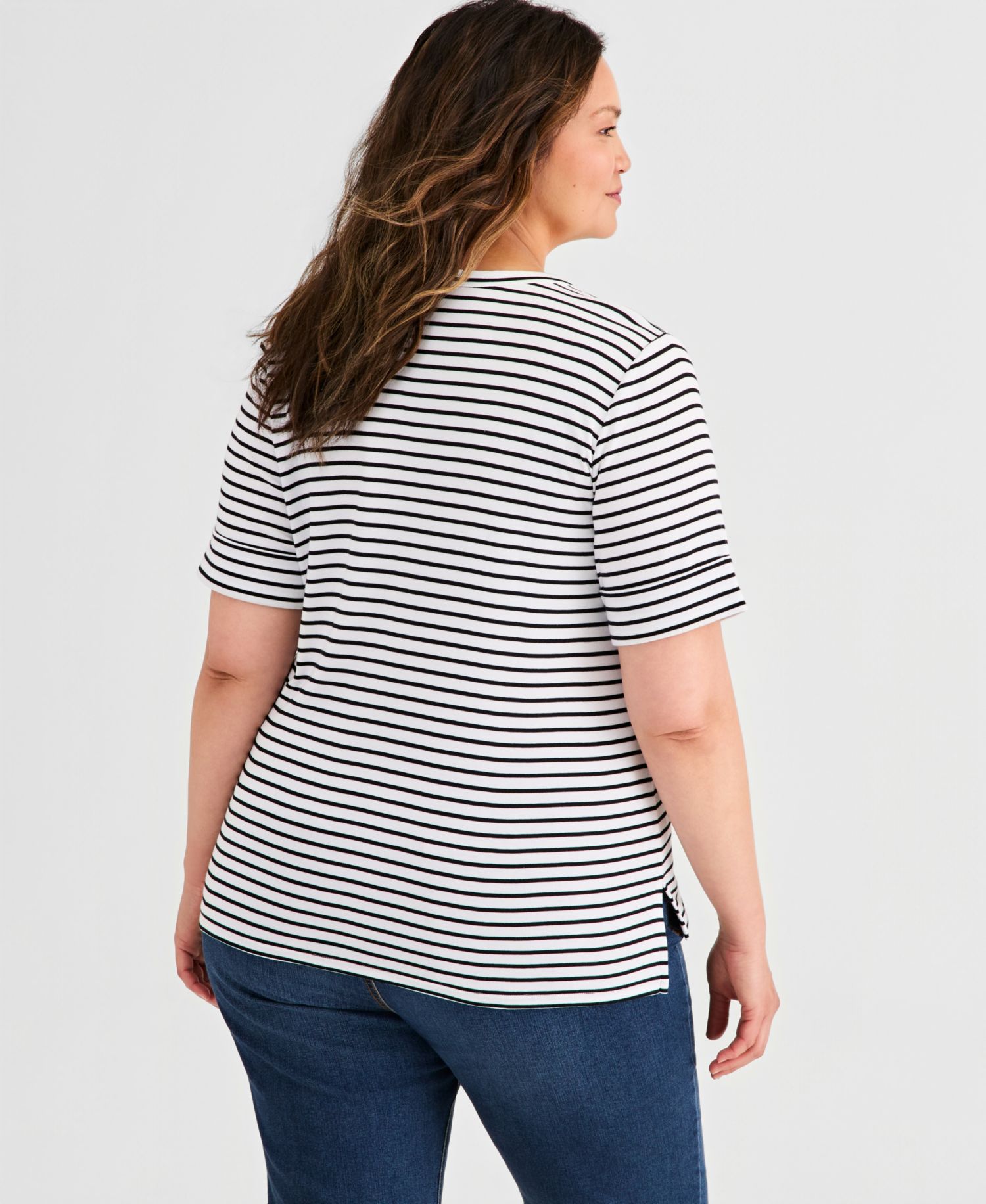 Petite Pima Cotton Boat-Neck Elbow Sleeve Top