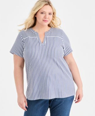 Plus Short-Sleeve Split-Neck Knit Top