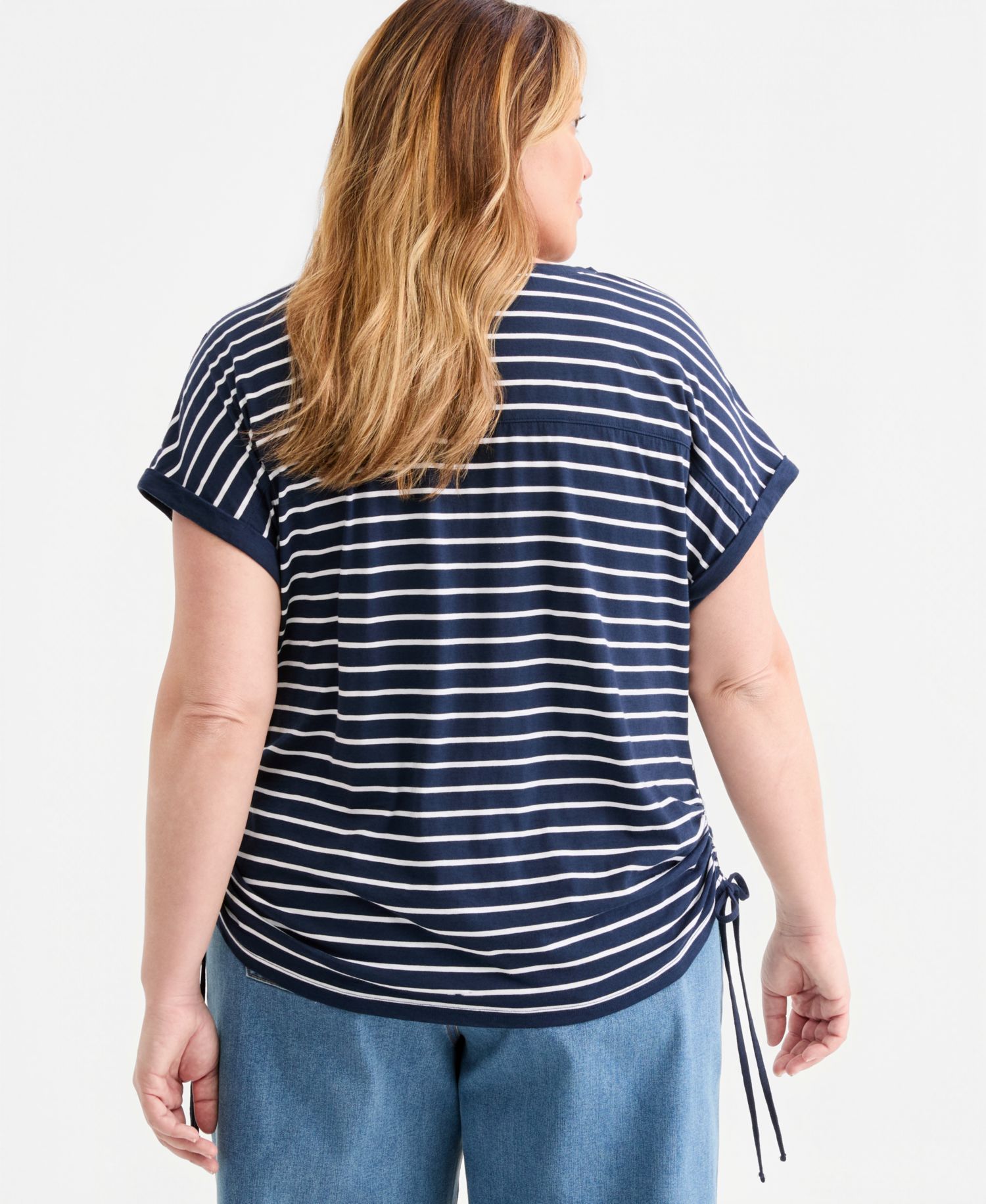 Plus Size Printed Ruched Tie-Hem V-Neck Top