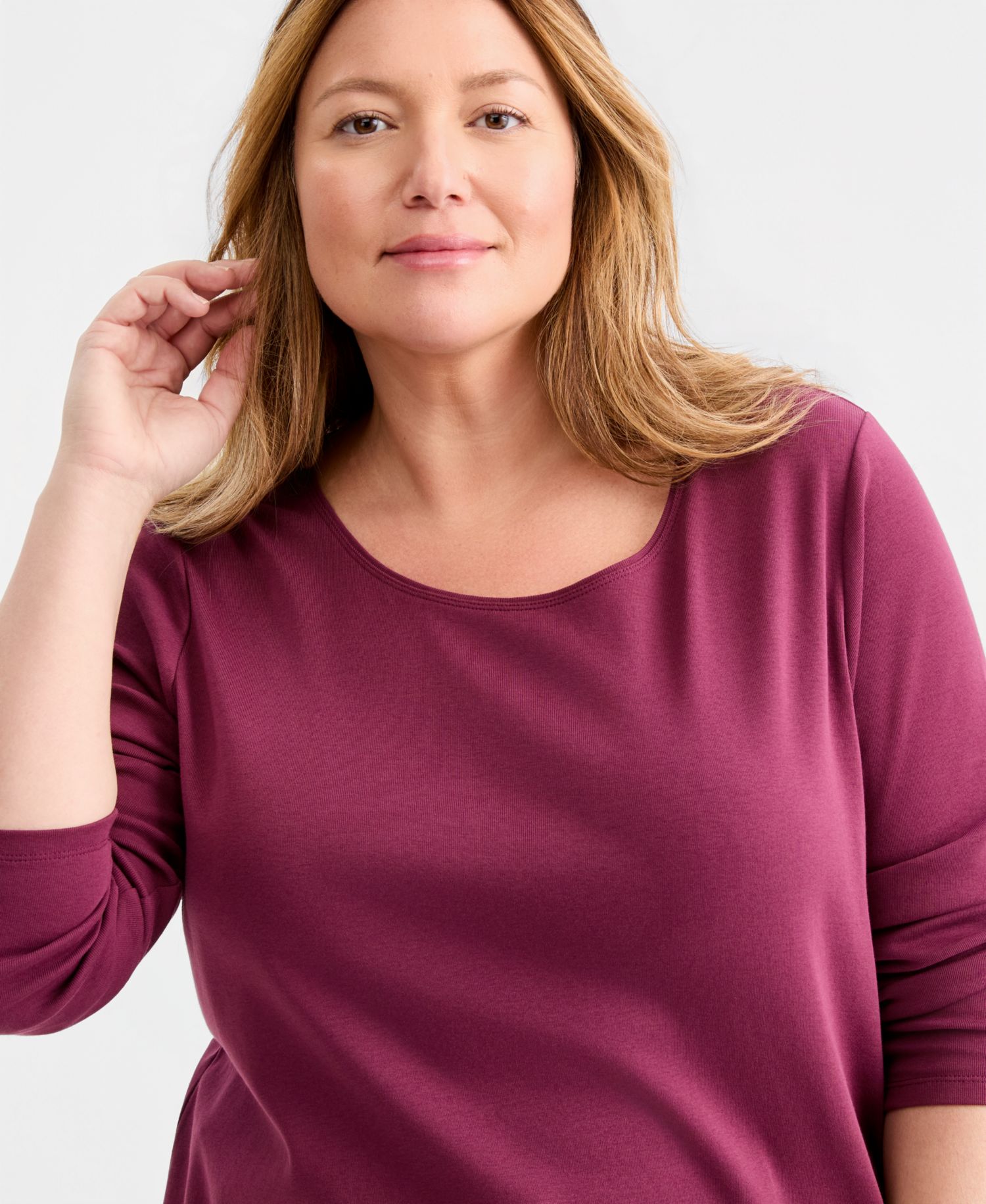 Petite Scoop-Neck Long-Sleeve Cotton Top