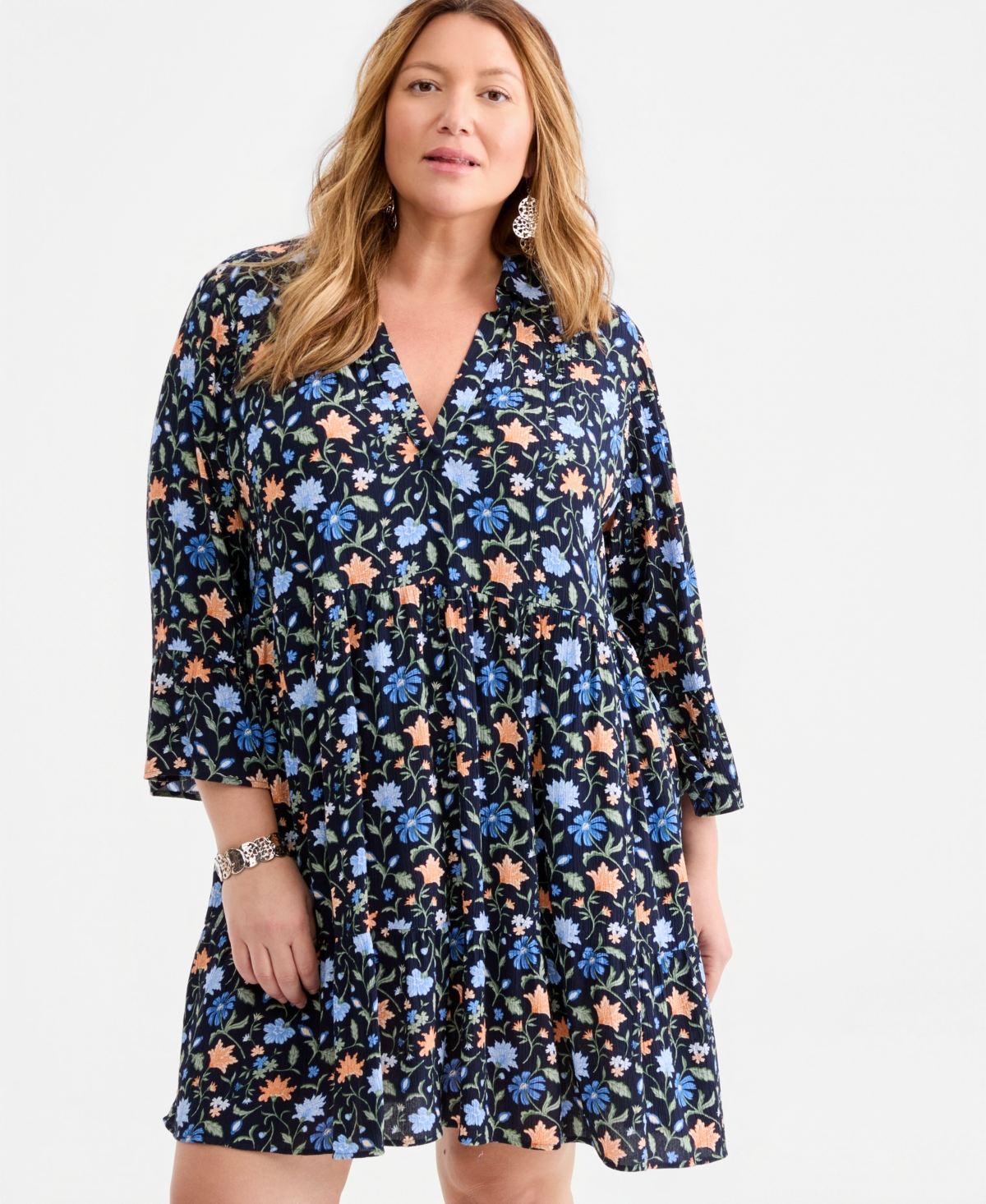 Style & Co Plus Printed V-Neck Tiered Dress, Macy's Exclusive