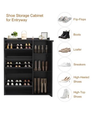 Freestanding Wooden Shoe Cabinet with 3 Flip Drawers and Side Door