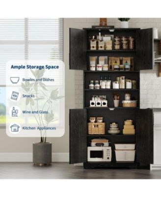 67" Tall Kitchen Pantry Cabinet,Farmhouse Kitchen Pantry Cabinet and Coffee Bar with 4 Doors, 1 Drawer, Adjustable Shelf, and Microwave Stand