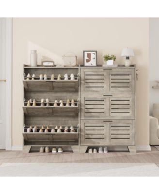 Shoe Cabinet Storage for Entryway, Narrow Shoe Cabinet with Flip Drawers, Freestanding Hidden Slim Shoe Organizer Cabinet